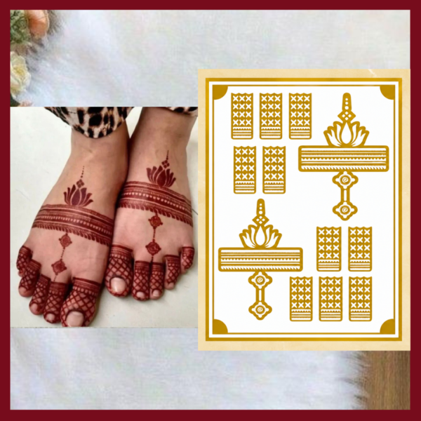Premium Leg Mehndi Stencil | Both Leg | D5 Golden